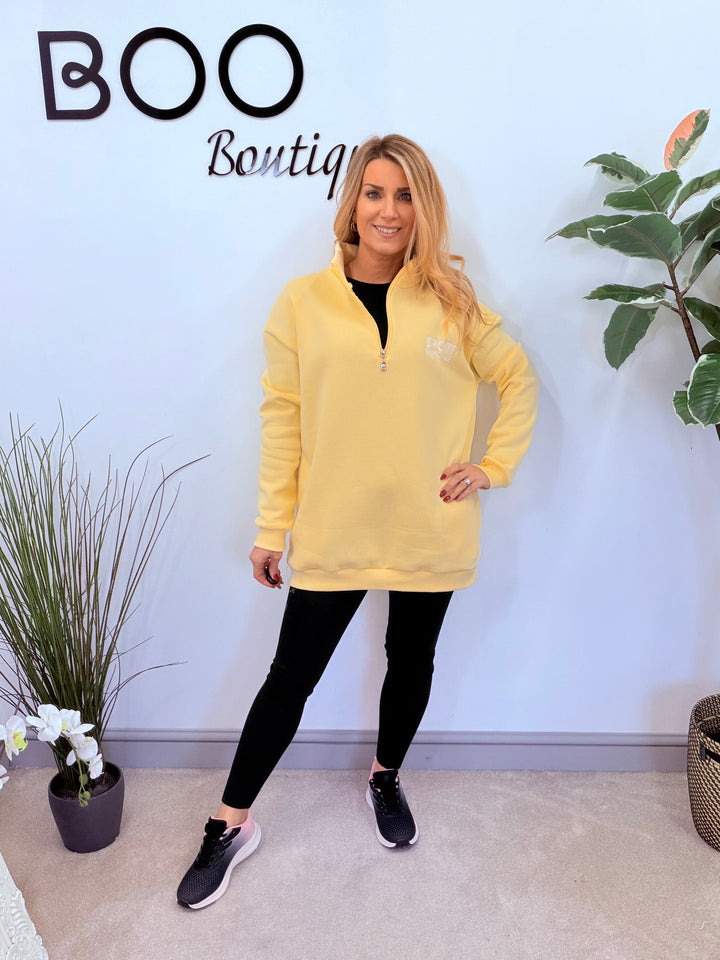 LADIES FLEECE LINED LONG SWEATSHIRT TOP - LEMON, MOCHA & KHAKI