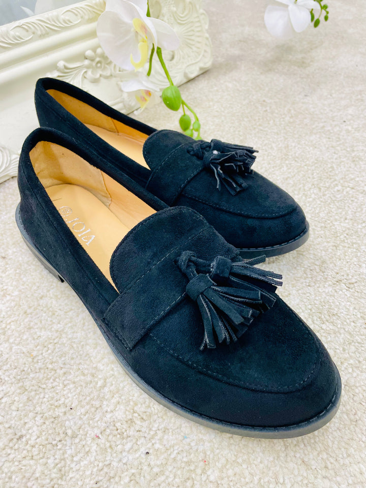 BLACK FAUX SUEDE LOAFER FLAT SHOES ( 966 ) sizes 3 to 8