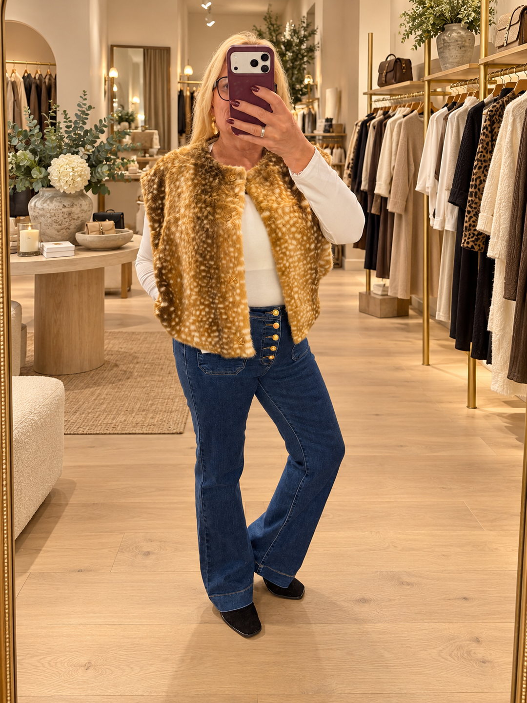 The OLA cream Bambi faux fur gilet