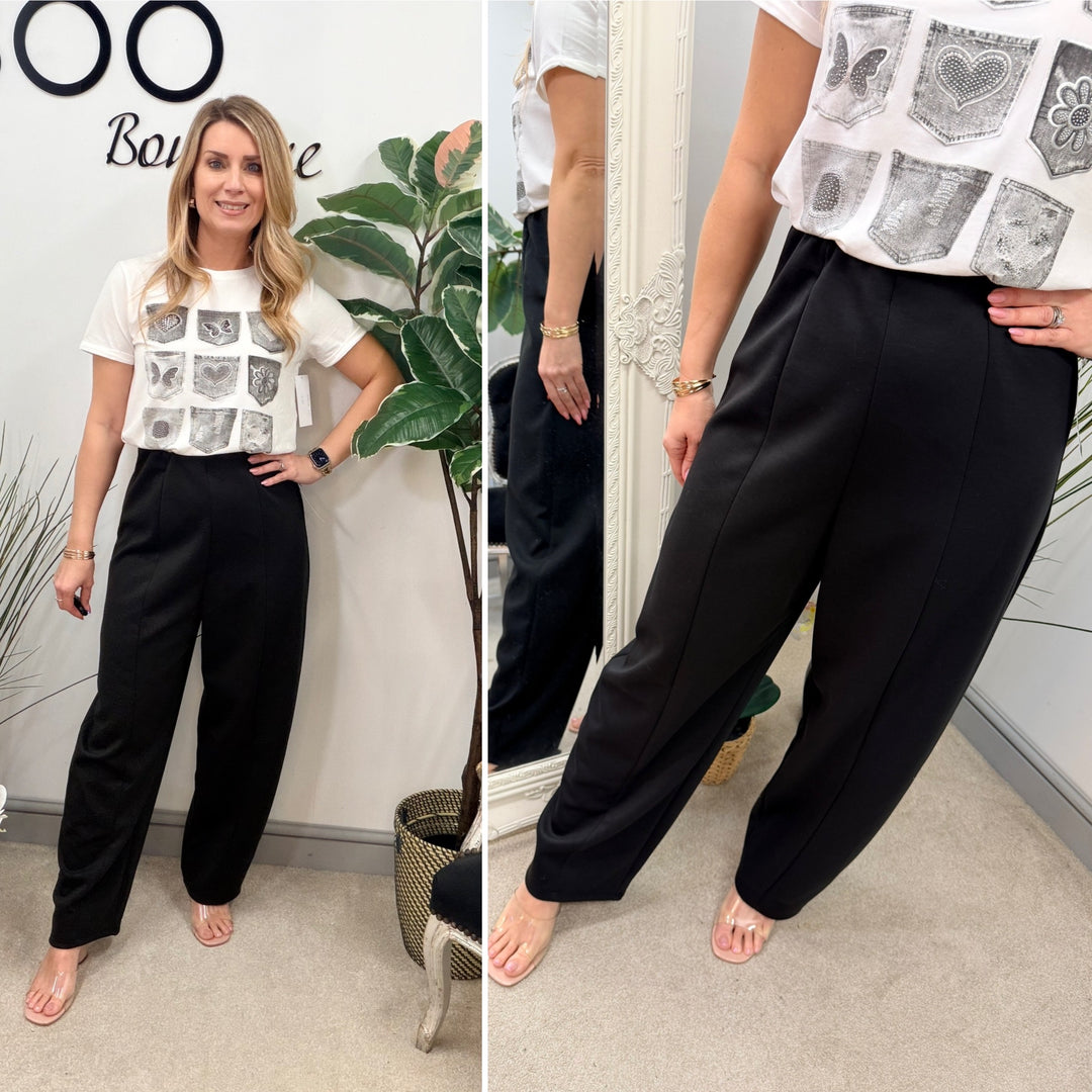 LADIES PLUS SIZE STRAIGHT LEG SCUBA TROUSERS - BLACK, BEIGE & WHITE