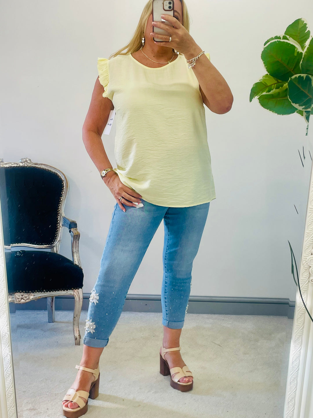 LADIES WOMENS LEMON YELLOW CASUAL CAP SLEEVE TOP 
