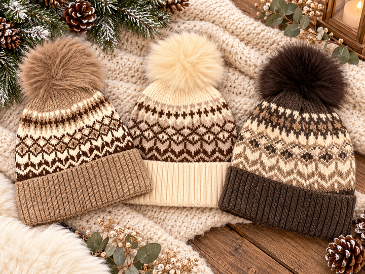 The DEBS Fair Isle Knit Bobble Hats - 3 colours