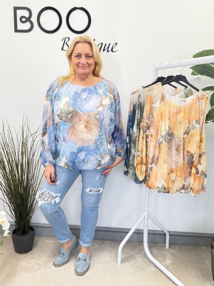 LADIES STRETCH NET BLOUSON TOP - NAVY, KHAKI, YELLOW & NAVY