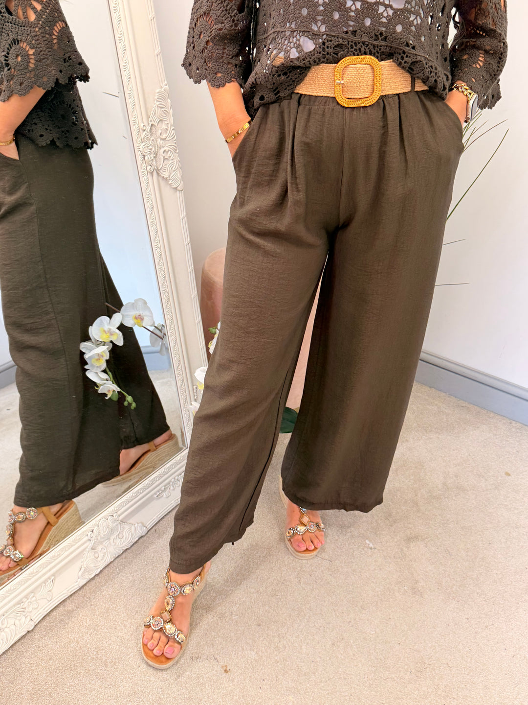 Ladies Fashion Wide Leg Trousers chocolate brown
