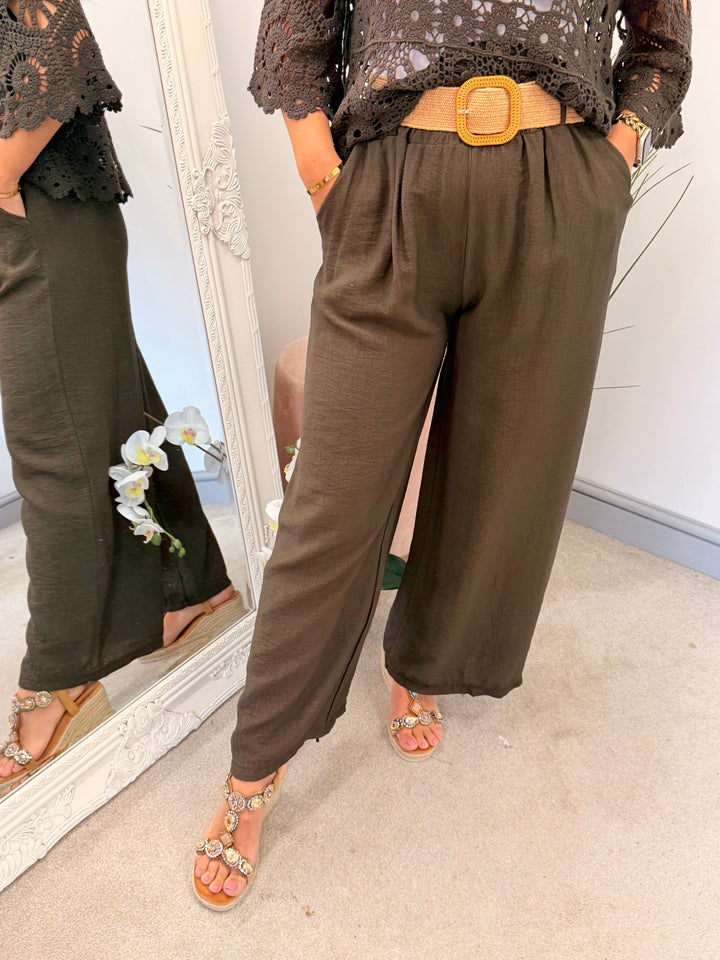 Ladies Fashion Wide Leg Trousers chocolate brown