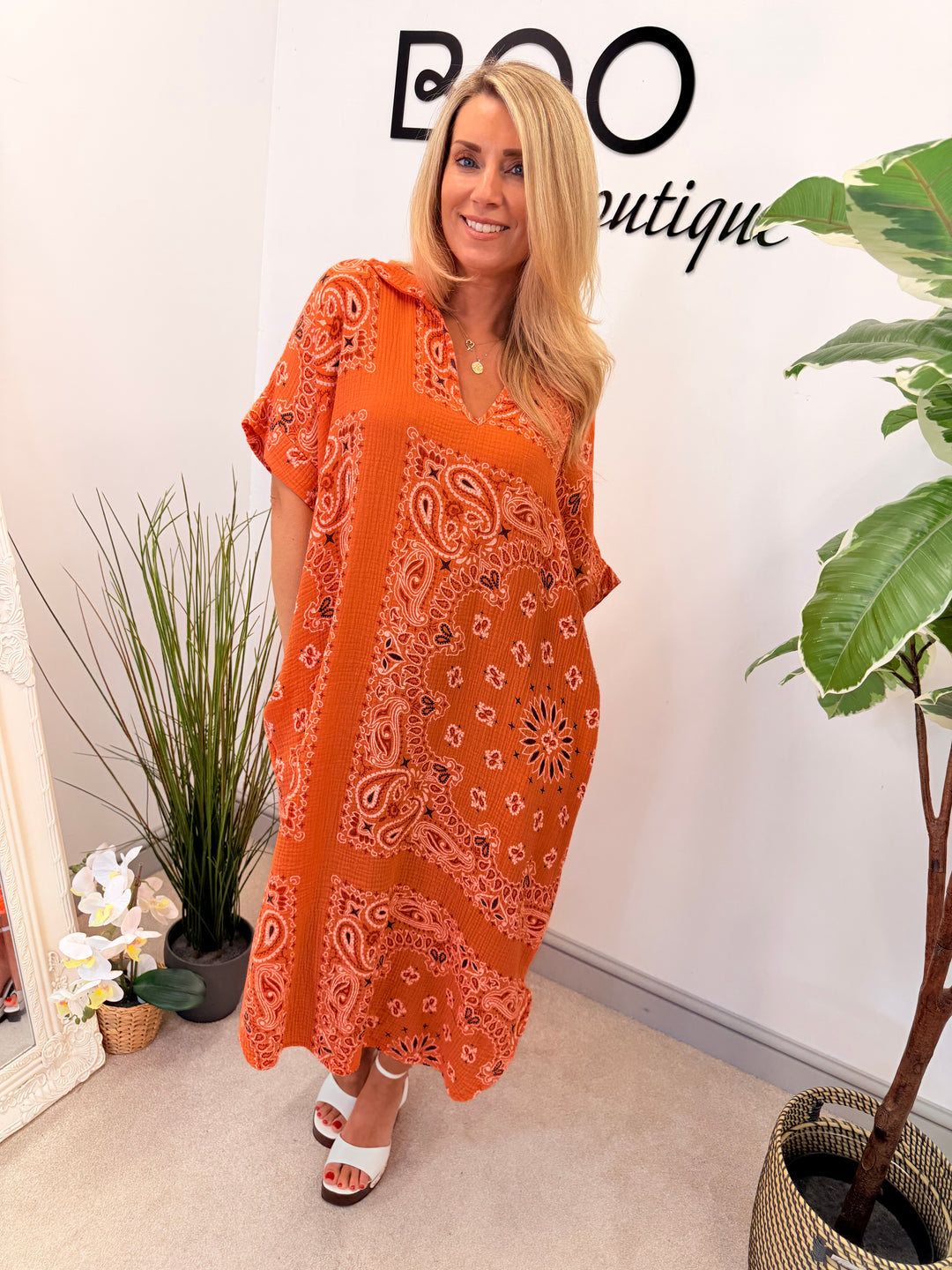 Ladies Cheesecloth Bandana Print Shift Summer Dress - Pink, White, Navy, Lemon & Orange