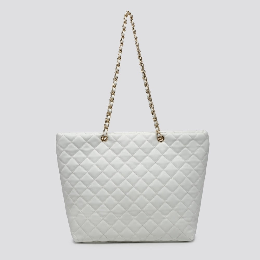LADIES WOMENS WHITE QUILTED INSPIRED TOTE SHOPPER BAG