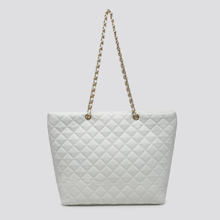 LADIES WOMENS WHITE QUILTED INSPIRED TOTE SHOPPER BAG