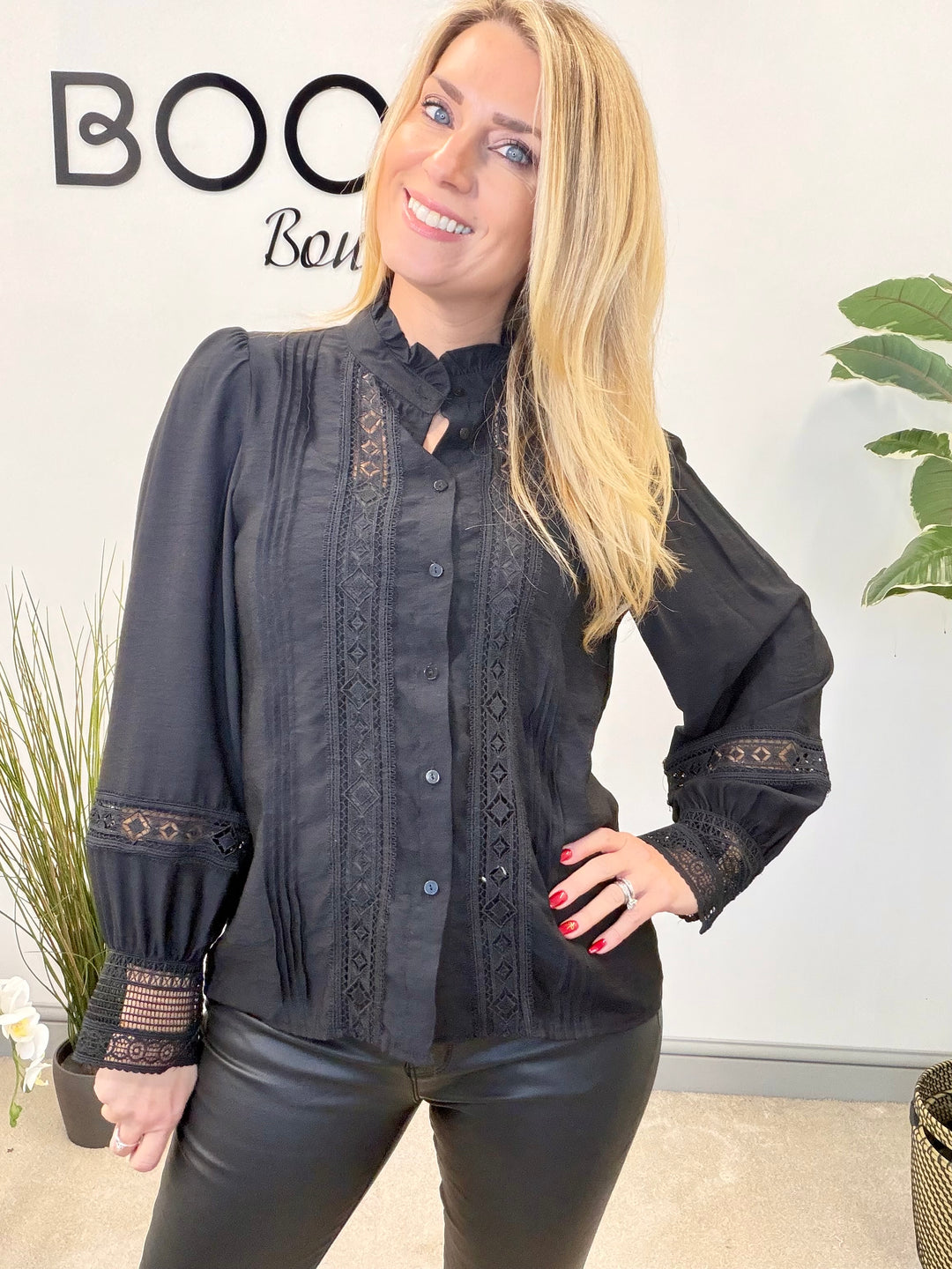 LADIES COTTON LACY BLOUSE SHIRT - WHITE, BLACK, YELLOW  & PINK