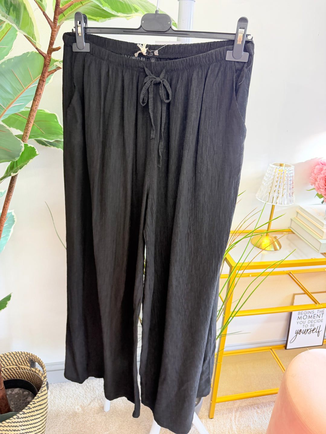 Ladies Non Crease Wide Leg Trousers - Rust, Coral, Black, White, Khaki, Lime, 