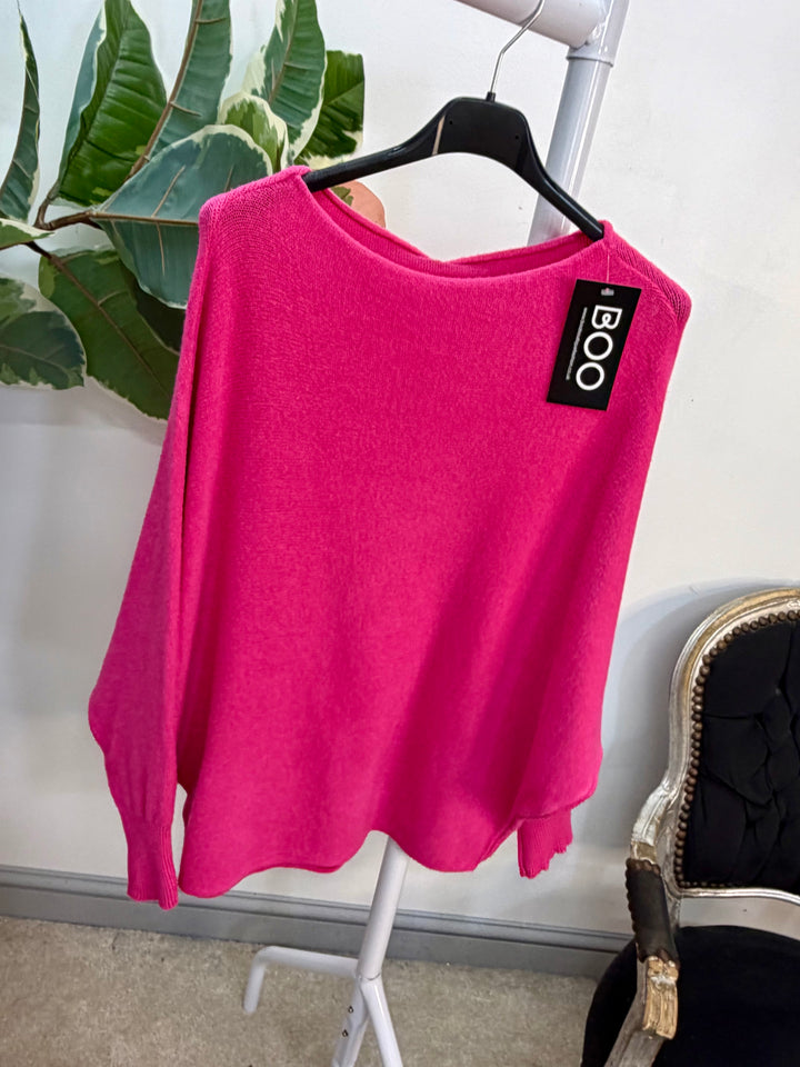 LADIES SOFT BATWING SLEEVE JUMPER - BLACK, NAVY, WHITE, BEIGE, PINK, BLUE, GREEN, LEMON