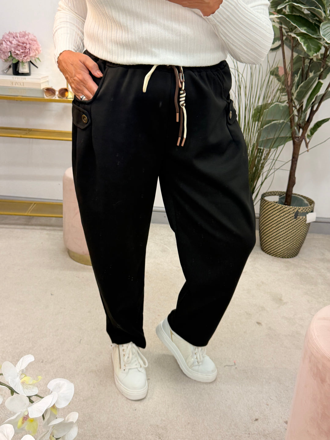 Ladies Fashion Casual Scuba Jogger Trousers - Wine, Mocha, Black & Khaki