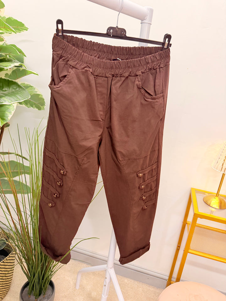 Ladies Fashion Military Magic Stretch Trousers - Black, Brown, Khaki & Beige