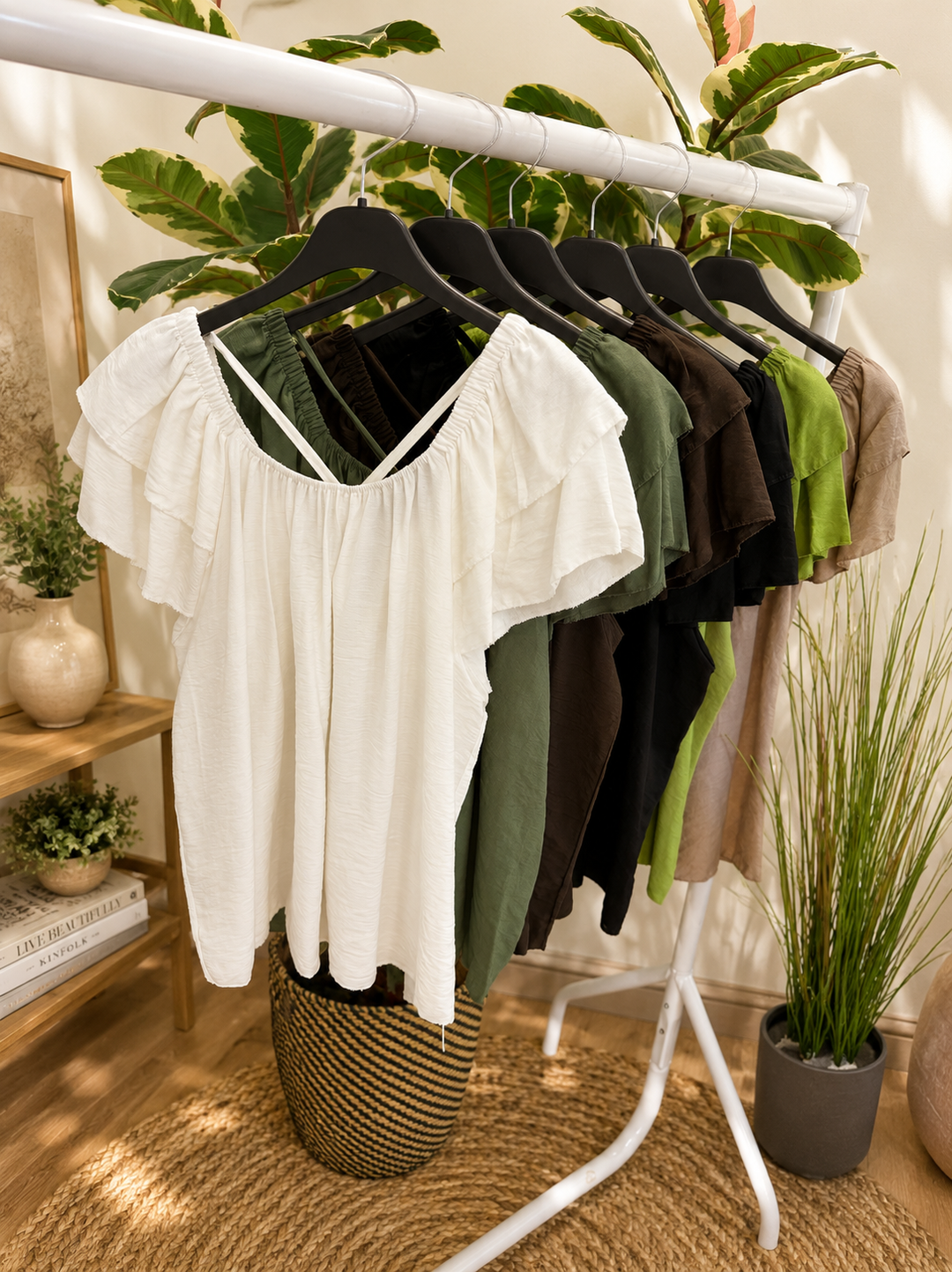 Ladies Short Sleeve Bardot Top - Lime, Black, White, Khaki, Brown, Mocha