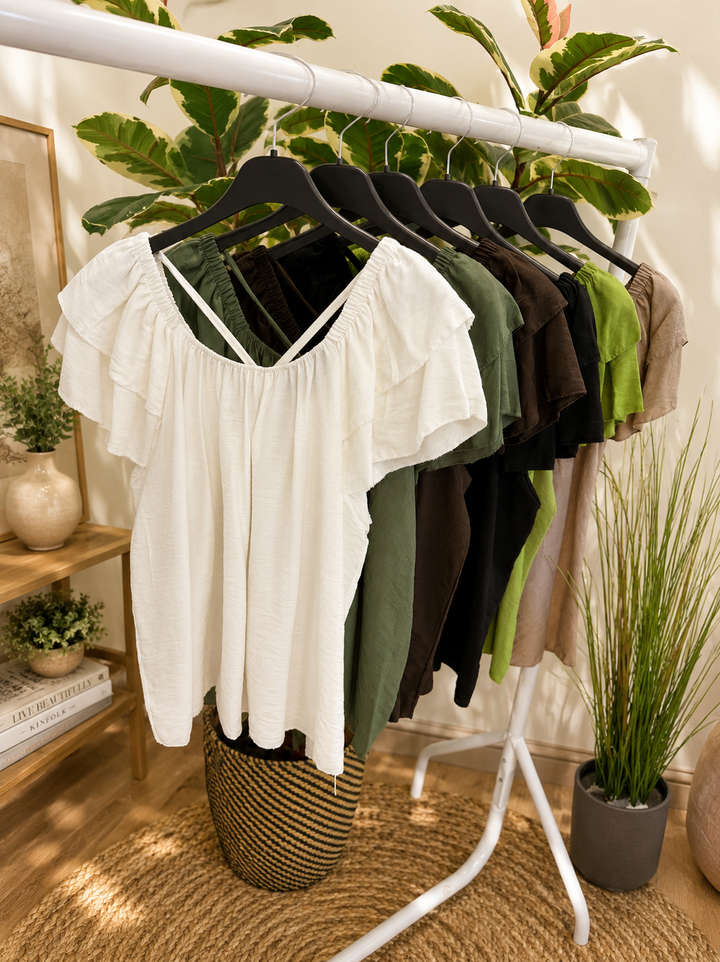 Ladies Short Sleeve Bardot Top - Lime, Black, White, Khaki, Brown, Mocha