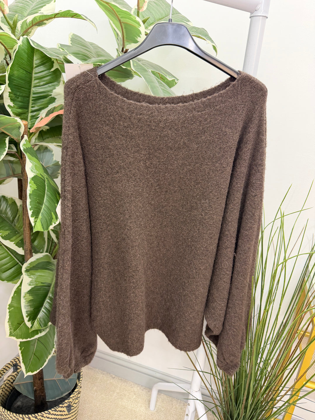 Womens fashion batwing slouch knitted jumper - black, camel & brown