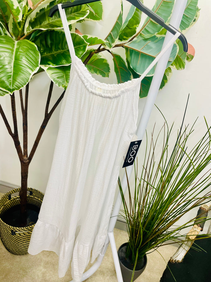 LADIES CHEESECLOTH SUMMER CAMI DAY DRESS WHITE