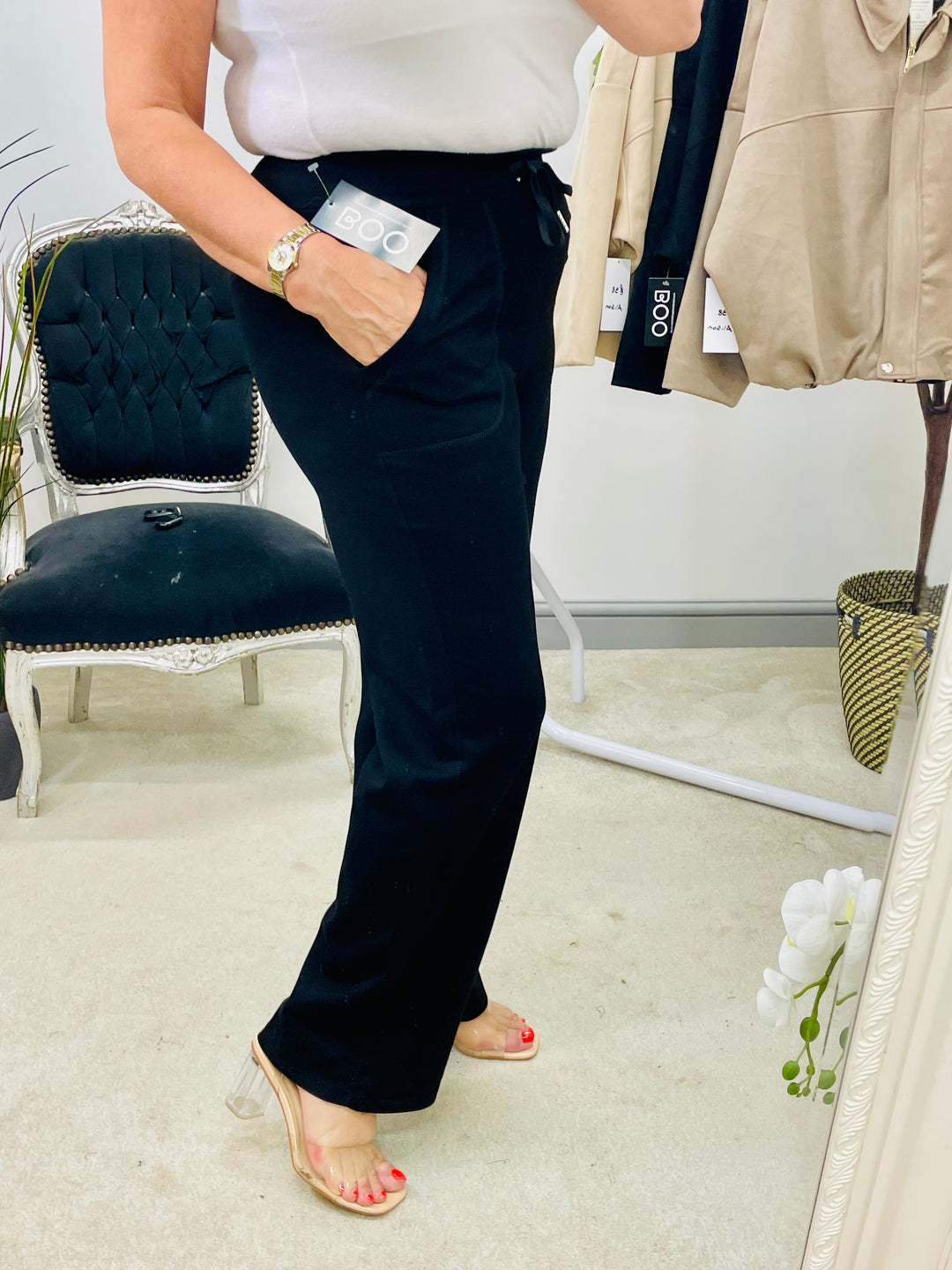 LADIES BLACK SMART JOGGY TROUSERS 