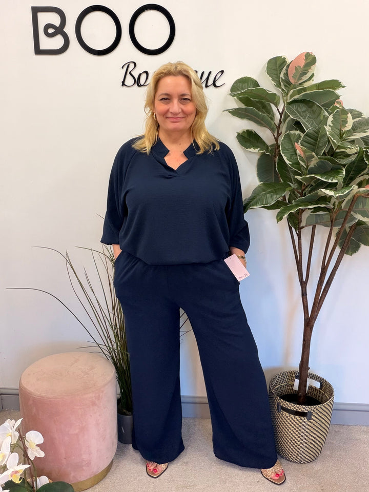 Ladies Fashion Wide Leg Trouser Co Ord Set - lemon, black, navy & beige