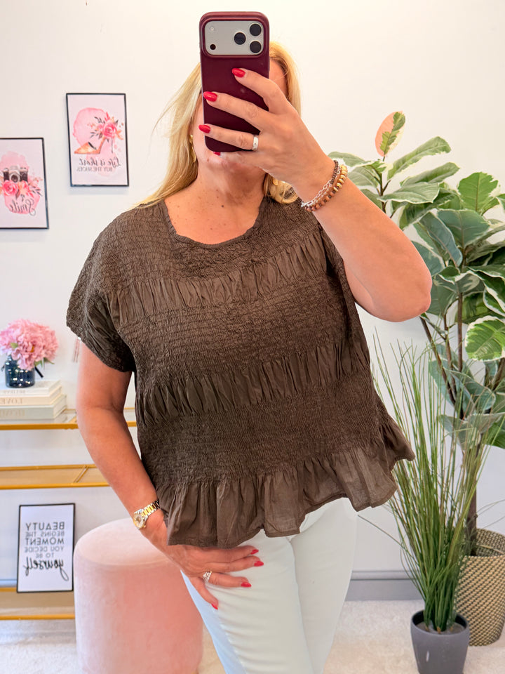 Ladies Cotton Elasticated Summer Top - White, Blue, Mint, Pink & Brown