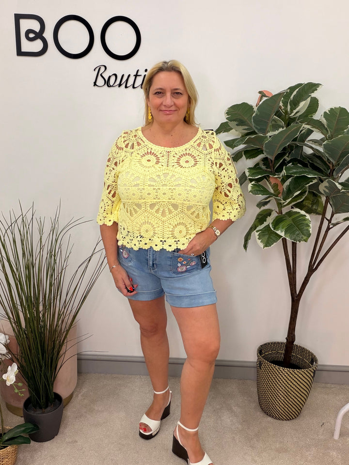 Ladies Pretty Crochet Summer Top lemon