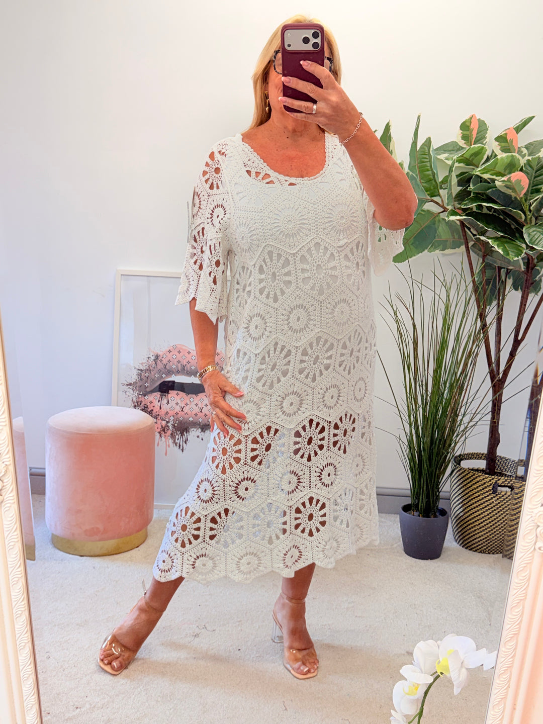 Ladies Fashion Crochet Beach Summer Maxi Dress - Blue, Pink, Fuschia, Orange, White