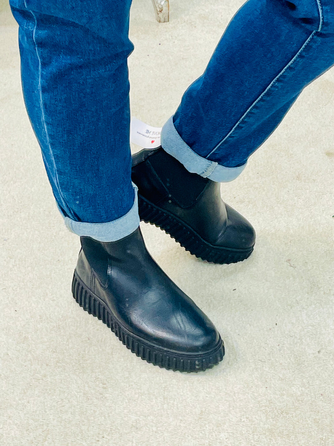 LADIES BLACK CHUNKY FLATFORM ANKLE BOOTS