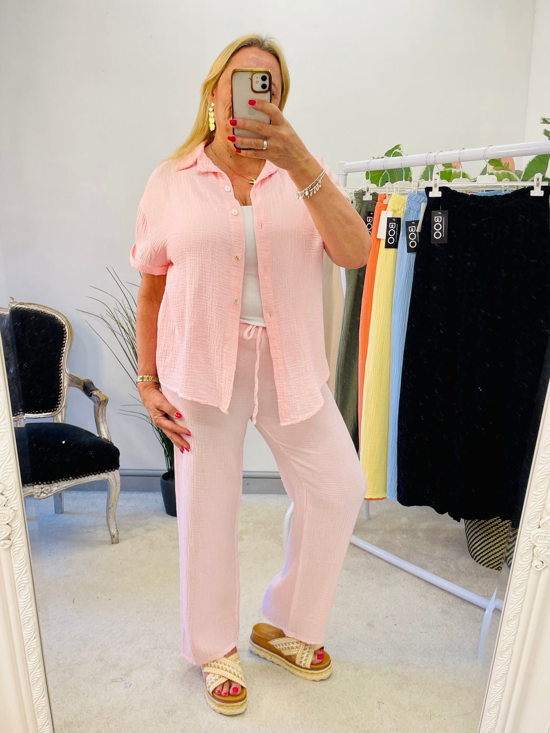 LADIES SUMMER CHEESECLOTH WIDE LEG PALAZZO TROUSERS