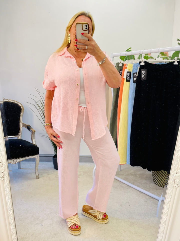 LADIES SUMMER CHEESECLOTH WIDE LEG PALAZZO TROUSERS
