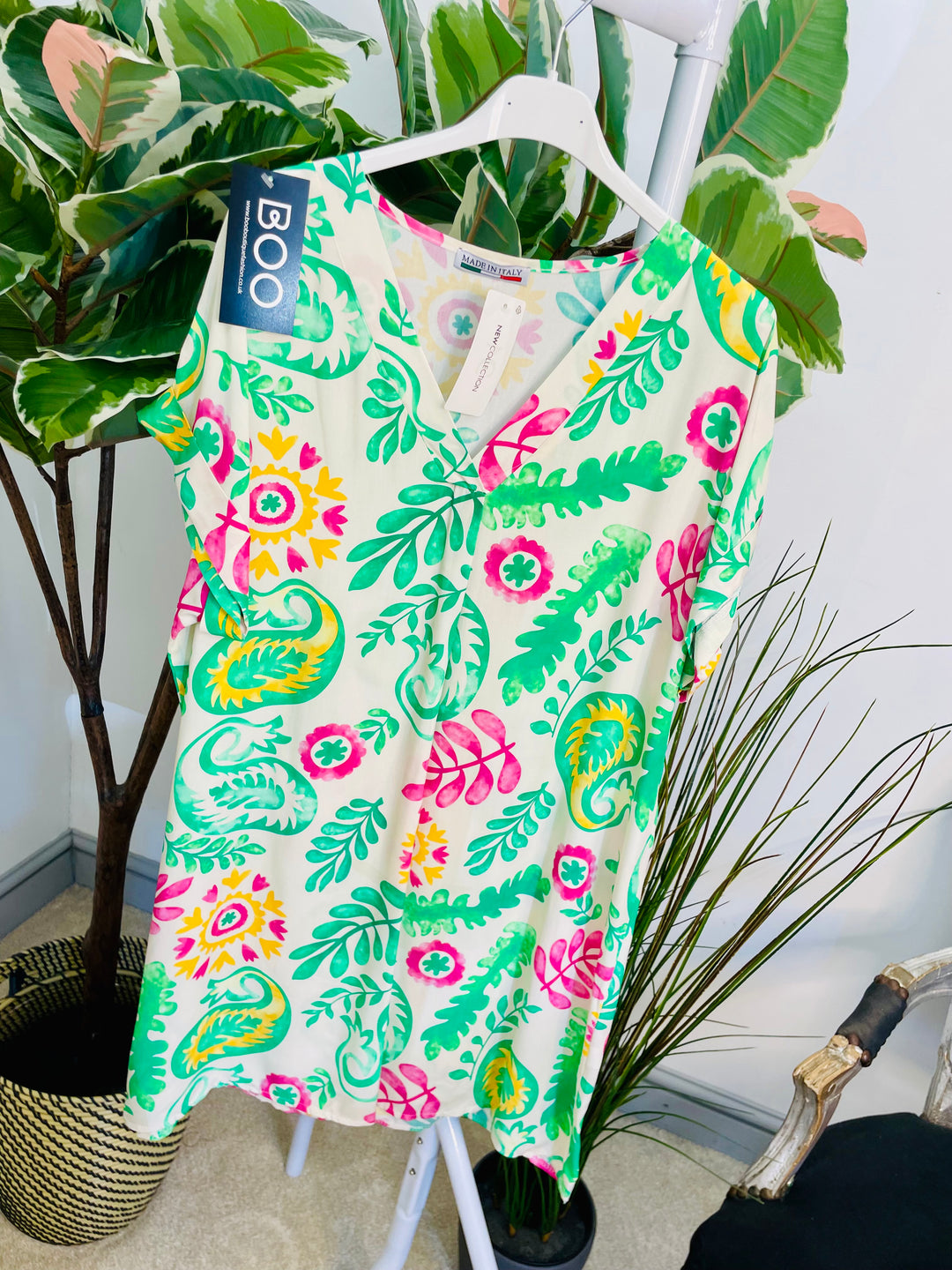 LADIES PAISLEY PRINT SHIFT SUMMER DRESS - PINK, GREEN & KHAKI