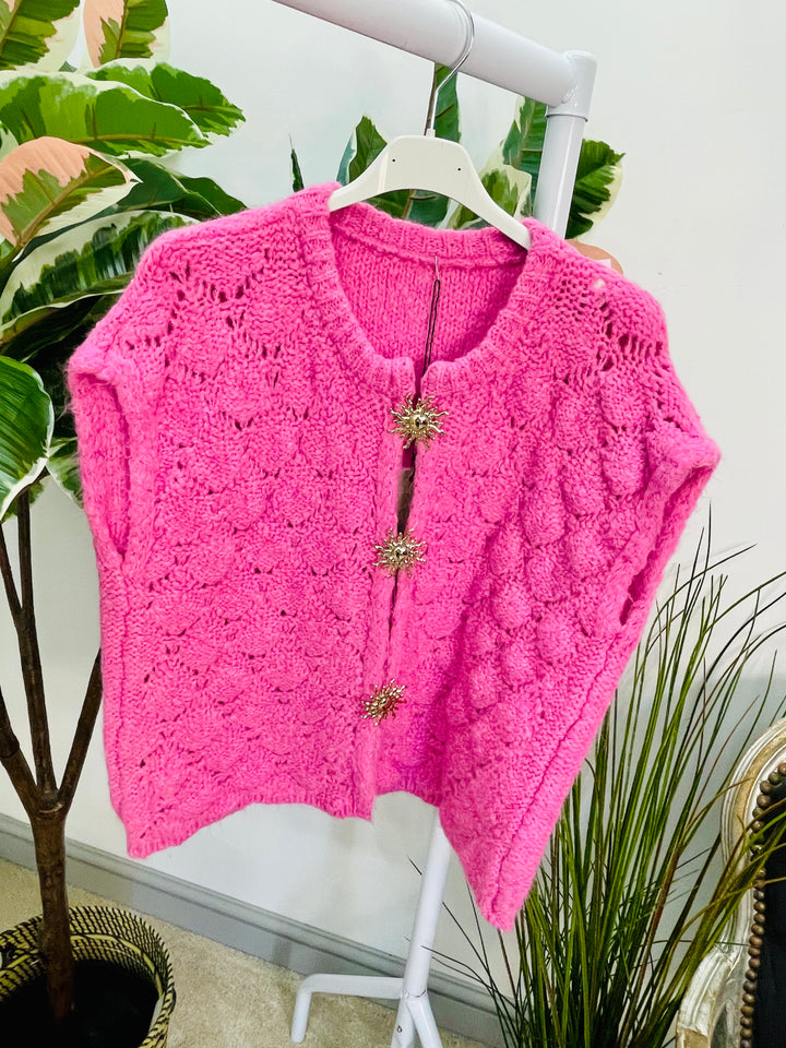 LADIES KNITTED FASHION WAISTCOAT - BLACK, CREAM, KHAKI, MOCHA & PINK