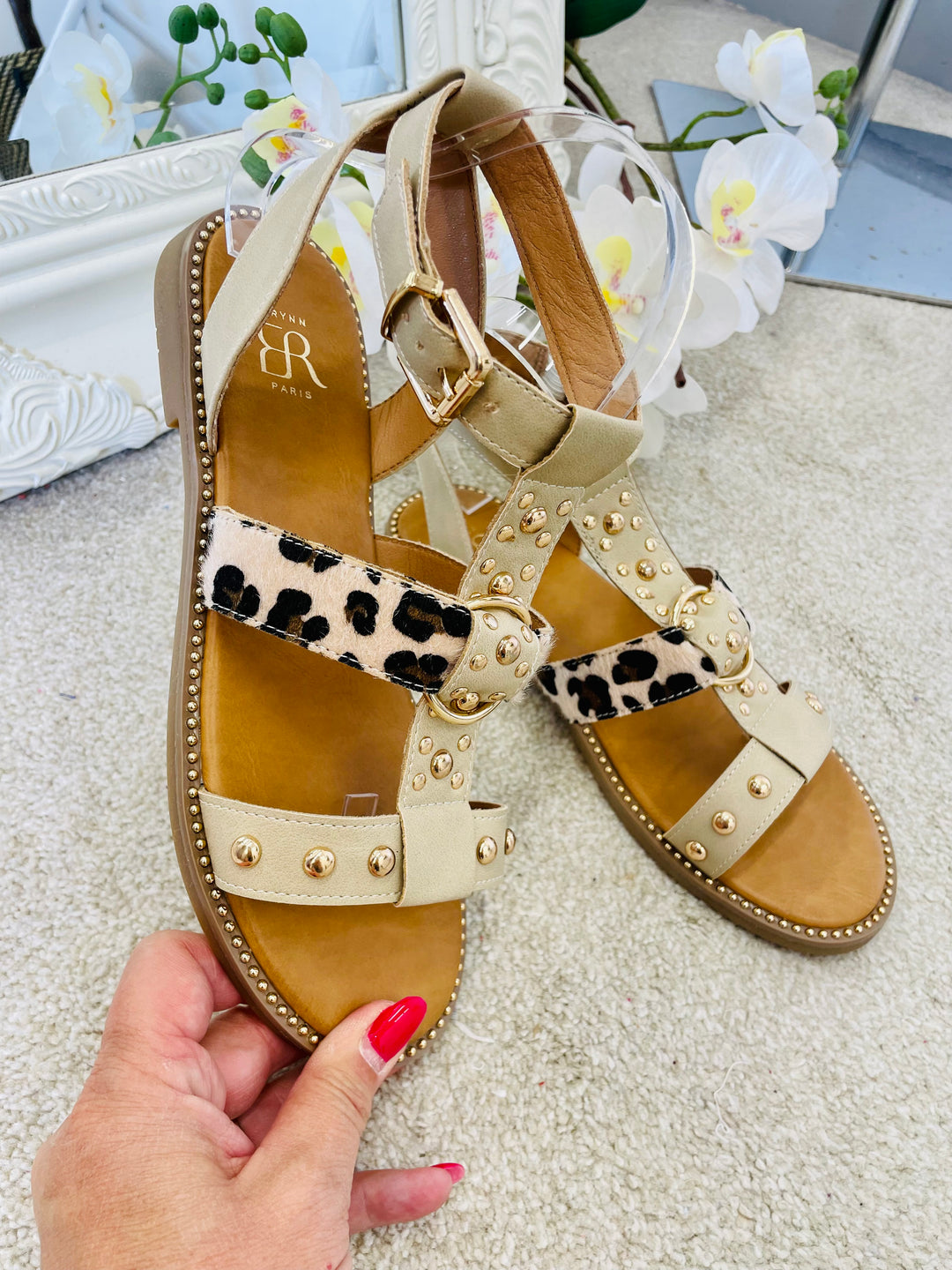 LADIES BEIGE FLAT SUMMER GLADIATOR SANDALS 