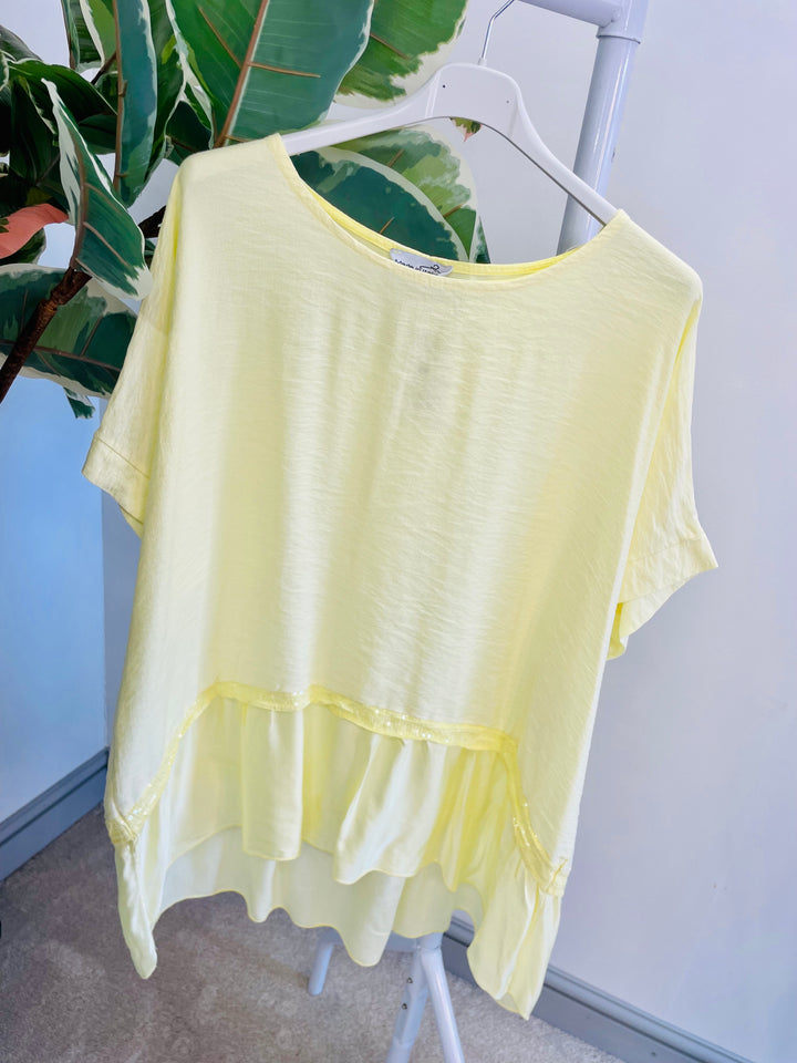 LADIES LOOSE FIT SILK EDGE LOOSE FIT SUMMER TOP - NAVY, PINK, LEMON, KHAKI, WHITE, BLUE