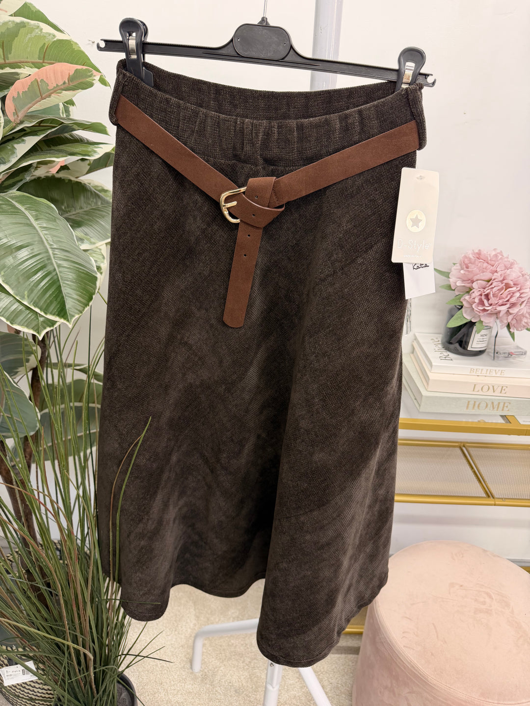 Ladies Corduroy A Line Skirt - Khaki, Black, Mocha, Rust & Brown
