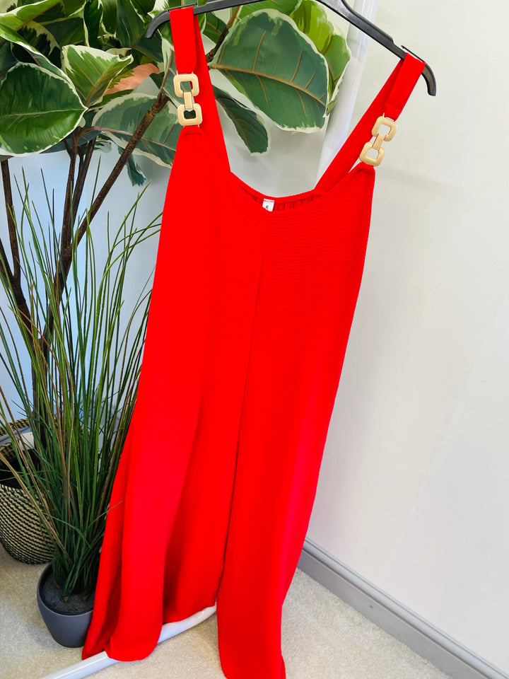 LADIES WOMENS SUMMER HOLIDAY JUMPSUIT - BROWN, CORAL, RED, BLUE & KHAKI