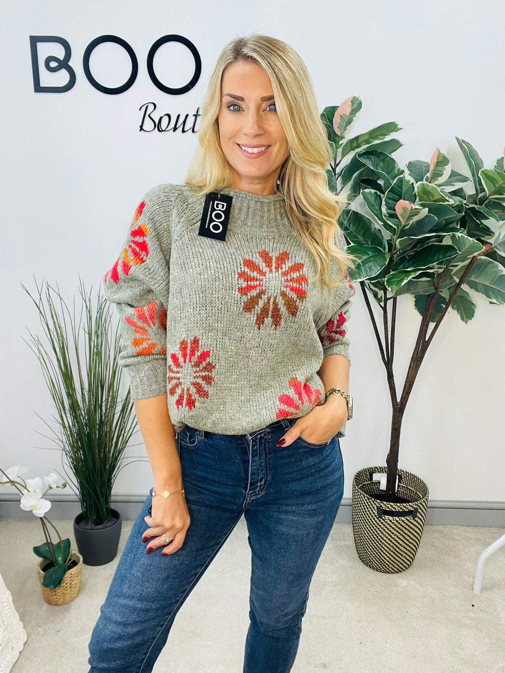 LADIES CONTRAST KNIT JUMPER - PINK, KHAKI & BEIGE