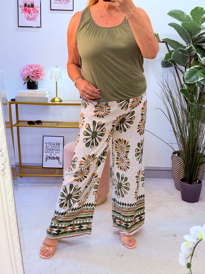 Ladies Palazzo Wide Leg Trousers - Pink, Khaki, Black & Blue