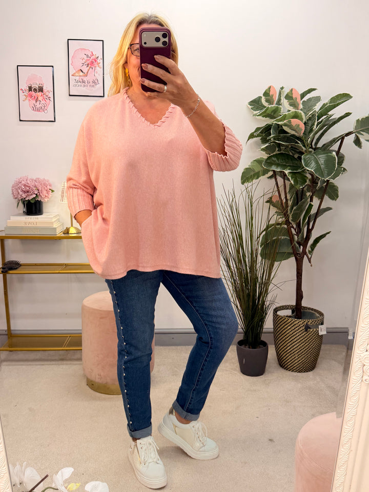 Ladies Fashion Oversize Slouch Jumper - Pink, Black, Beige & Brown