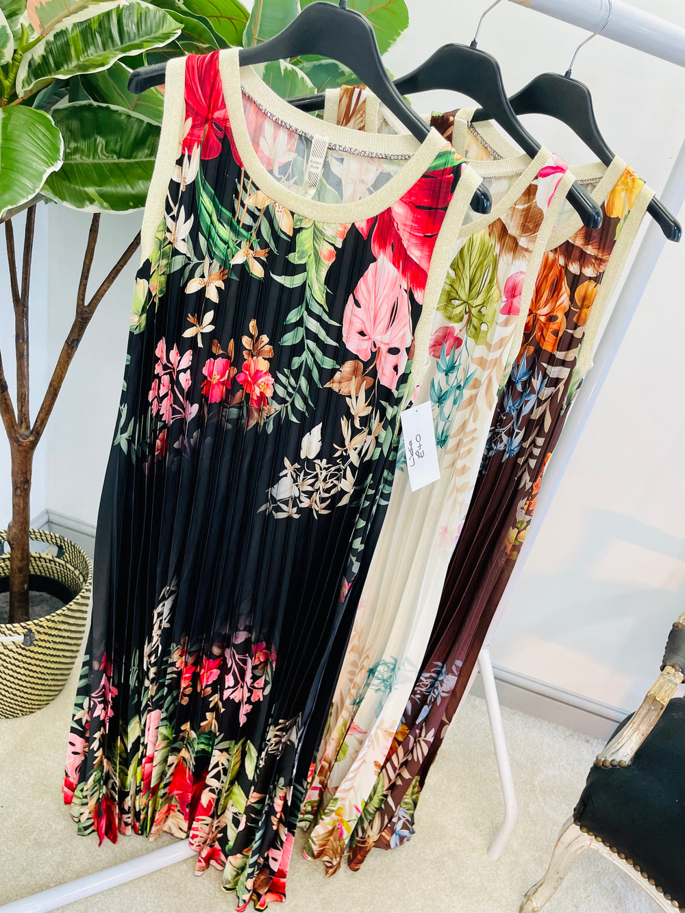 LADIES SATIN PLEATED SUMMER MAXI DRESS - BROWN, CREAM, BLACK