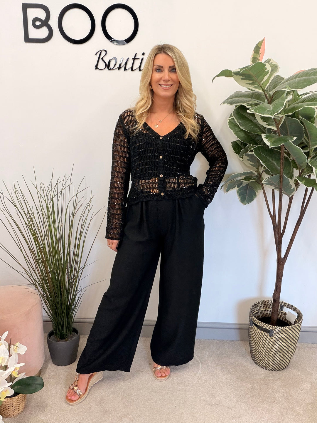 Ladies Fashion Wide Leg Trousers black