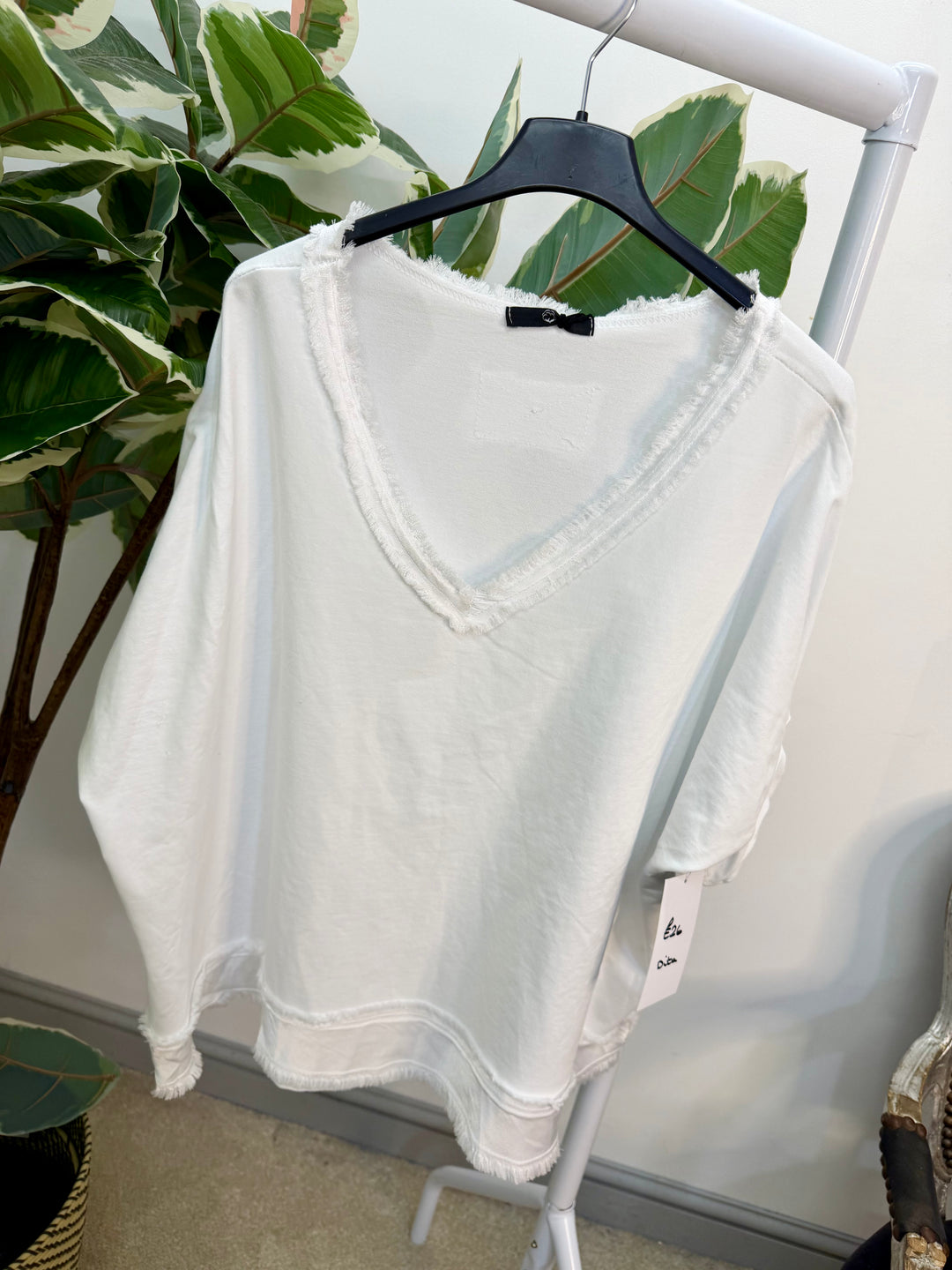 LADIES FASHION V NECK CASUAL TOP - BLACK, WHITE & LEMON