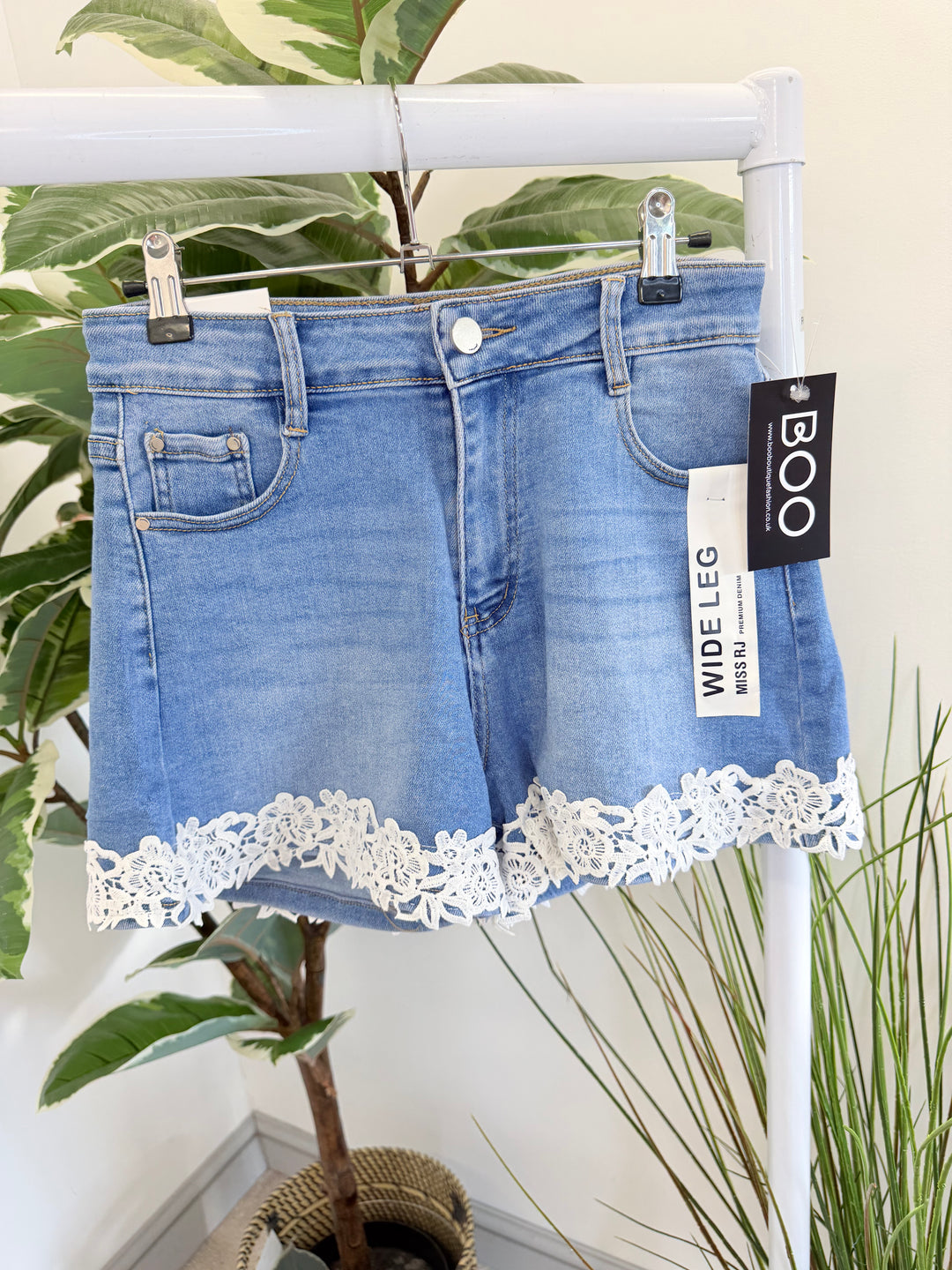 Ladies Denim Blue Lace Edge Summer Shorts