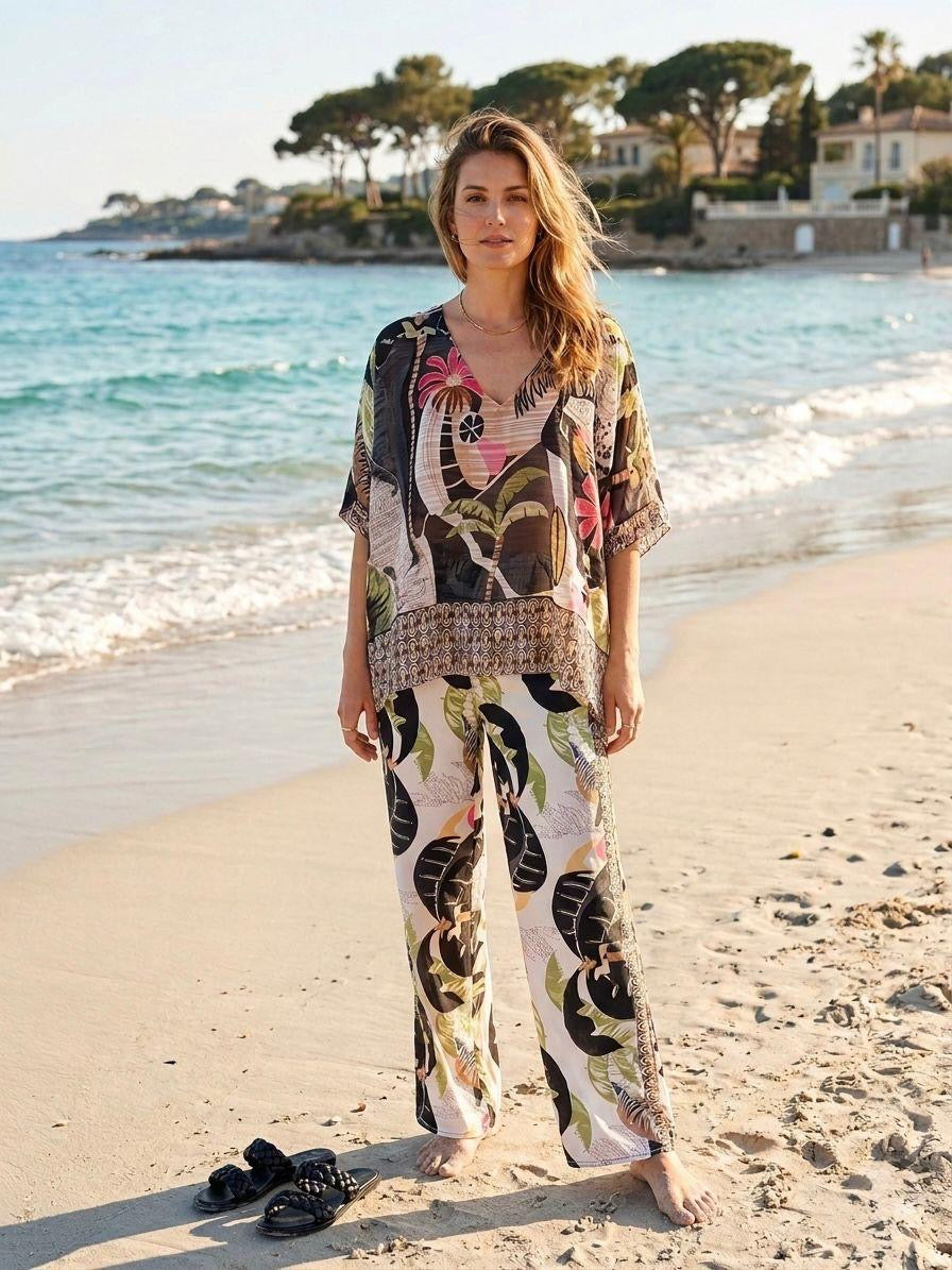 Ladies Fashion Chiffon Trouser Co Ord Set