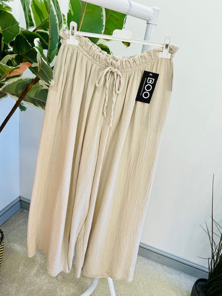 LADIES SUMMER CHEESECLOTH WIDE LEG PALAZZO TROUSERS