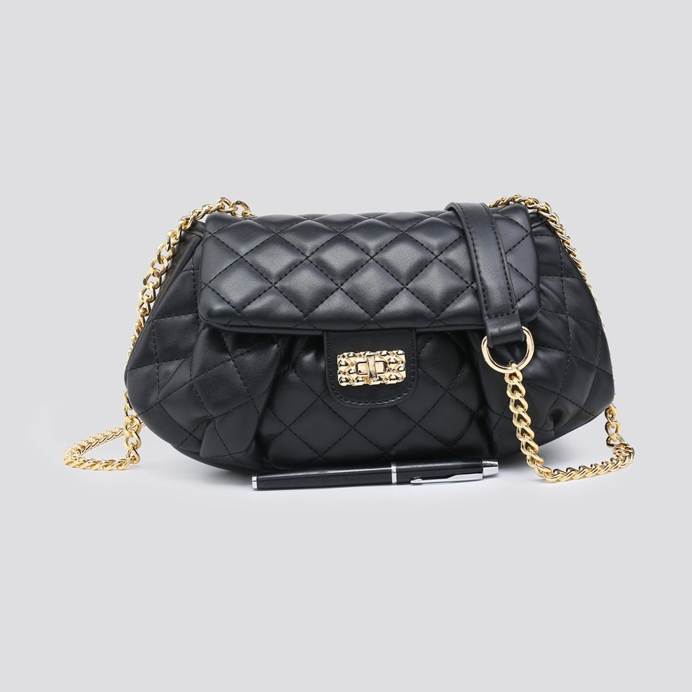 LADIES FASHION QUILTED INSPIRED SHOULDER BAG - BLACK & RED