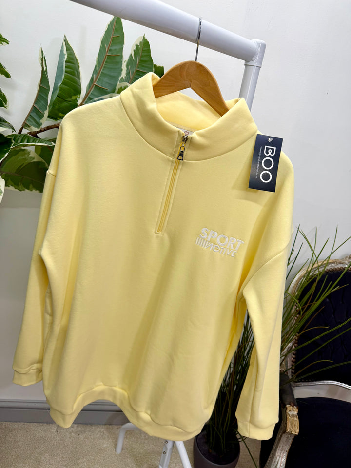 LADIES FLEECE LINED LONG SWEATSHIRT TOP - LEMON, MOCHA & KHAKI