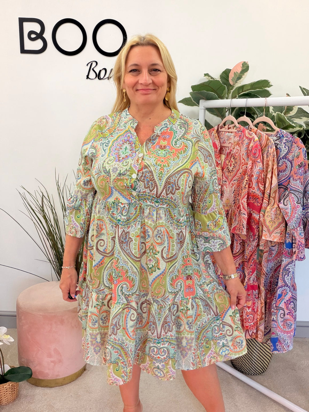 Ladies Paisley Print Smock Summer Dress - green, blue, pink, orange