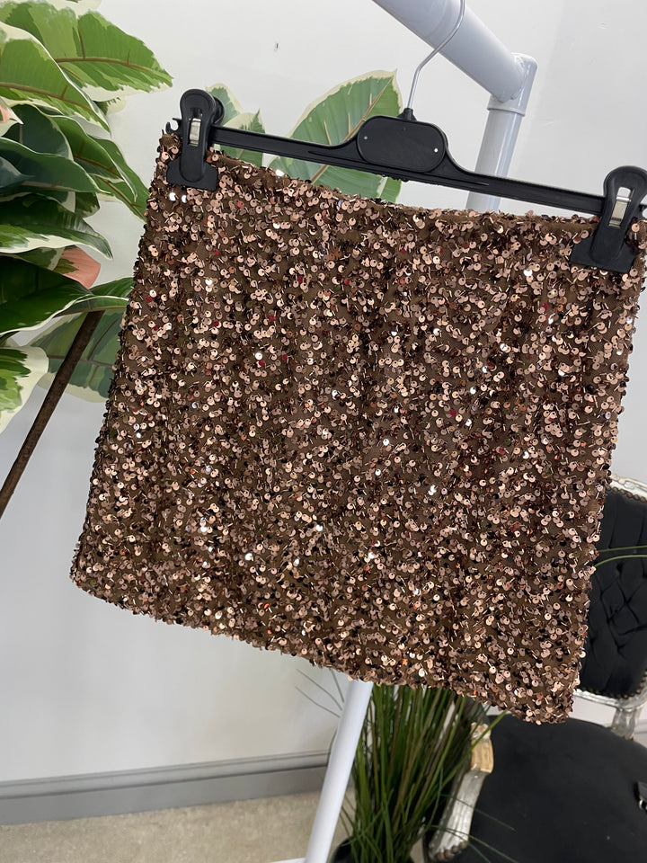 LADIES SEQUIN MINI SKIRT - BROWN & BLACK