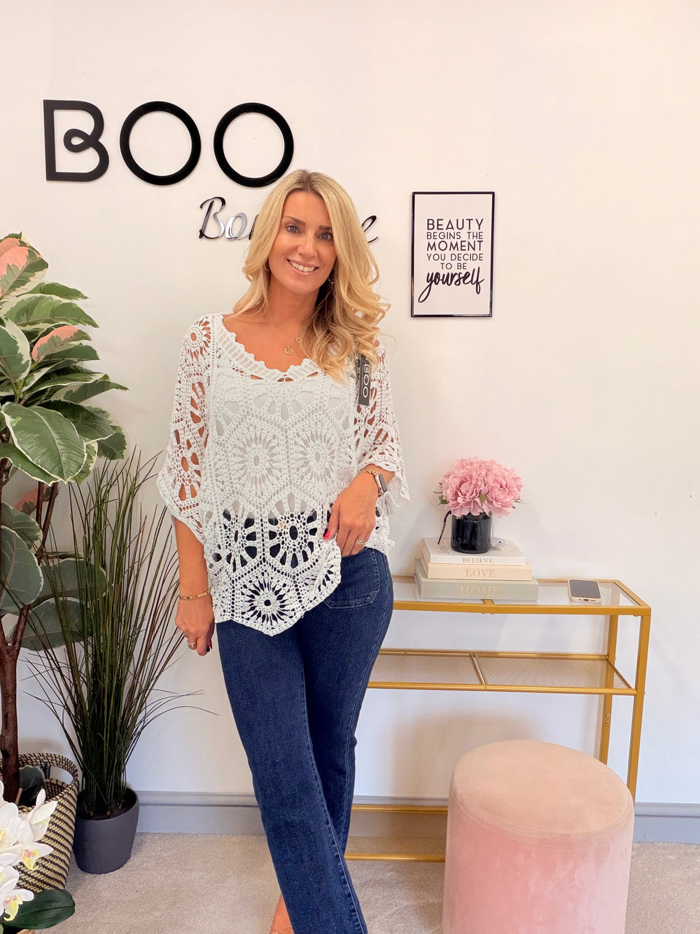 Ladies White Crochet Summer Top