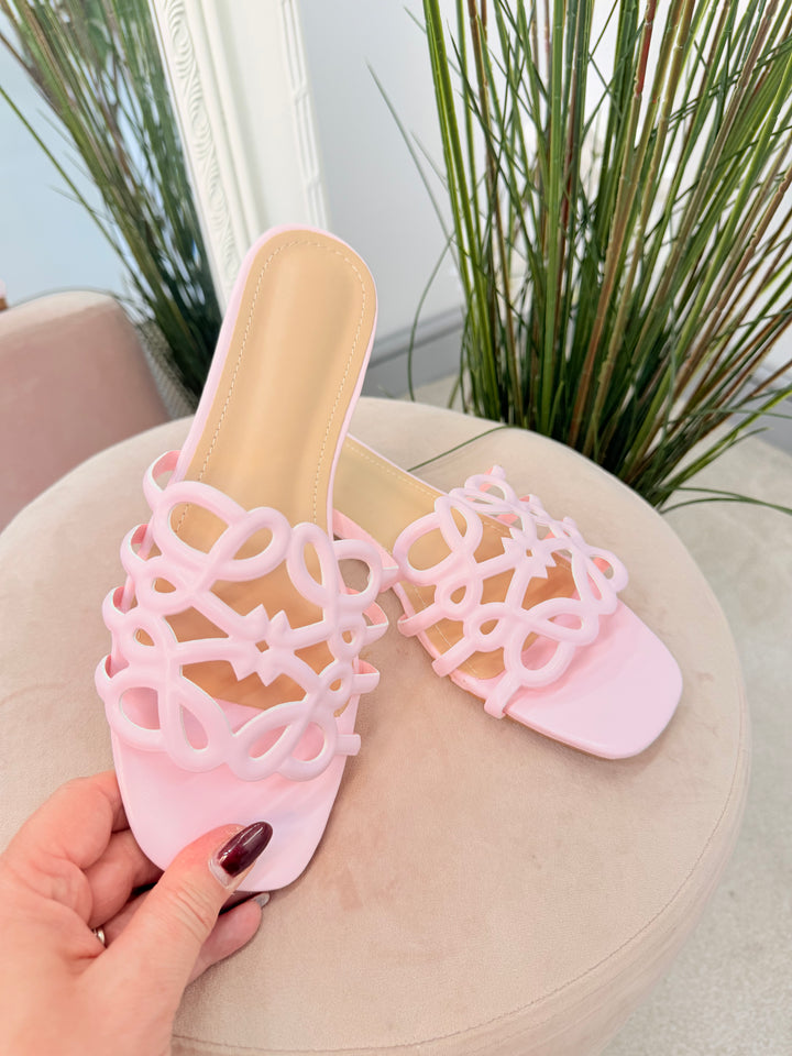 Ladies Fashion Swirl Flat Slider Sandals pink